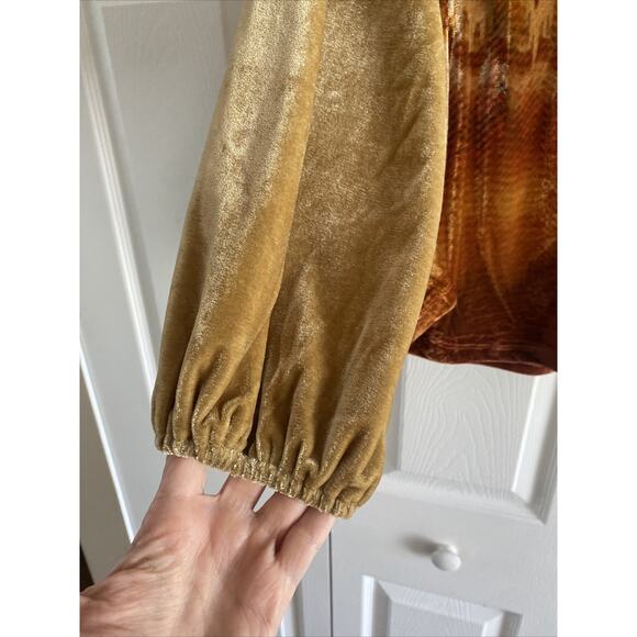 One World Womens Small Yellow Velour Tunic Top Goblincore Long Sleeve - Picture 5 of 8